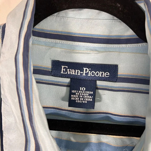 Evan Picone Silk Shirt Women's 10 Blue Striped Button Up Long Sleeve Pocket - Picture 7 of 11